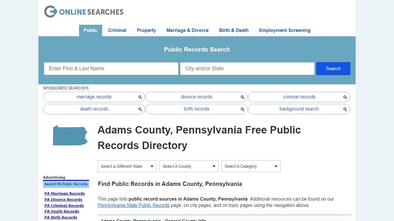 Adams County, Pennsylvania Public Records Directory